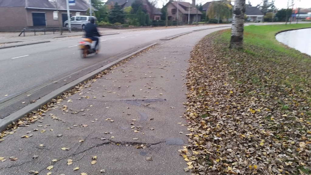 Zo zag het fietspad eruit voor de werkzaamheden. Omhoog komende boomwortels zorgden voor gaten en hobbels in de weg, wat soms tot valpartijen leidde.